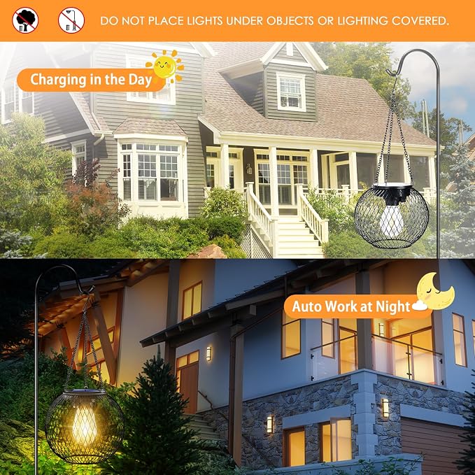 UBright Solar Lanterns Lights Outdoor Waterproof Metal Hanging Solar Powered - Image 3