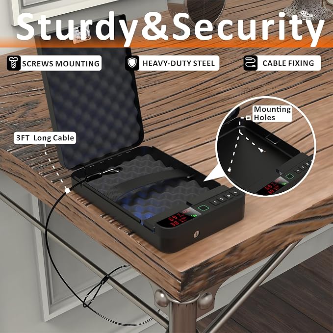 Portable Gun Pistol Safe with LCD Display of Temp, Biometric Fingerprint - Image 3