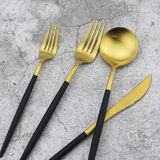 Gugrida 5-Piece 18/10 Stainless Steel Matte Gold Silverware Set, Kitchen - Image 2
