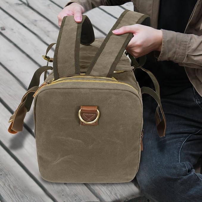 50L Duffle Bag for Men, Nomad Waxed Canvas Travel Duffel Bag Vintage Genuine - Image 7