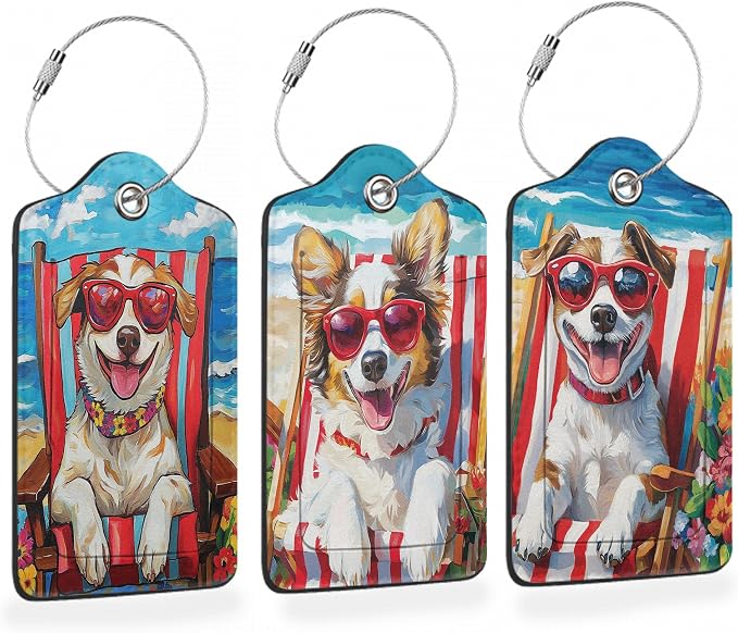 Funny Dog Summer 3 Pack PU Leahter Luggage Tag by Losthll