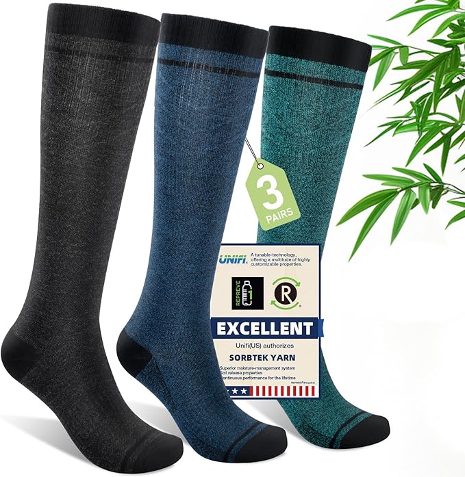 Mens Compression Socks for Men Women, 15-20 mmHg Bamboo Viscose Knee High Soft by Unknown