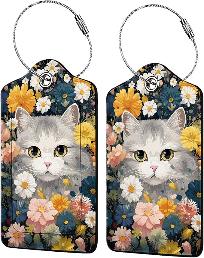Cute Cat in Flowers 2 Pcs Luggage Tags, Privacy Cover ID Label by Unknown