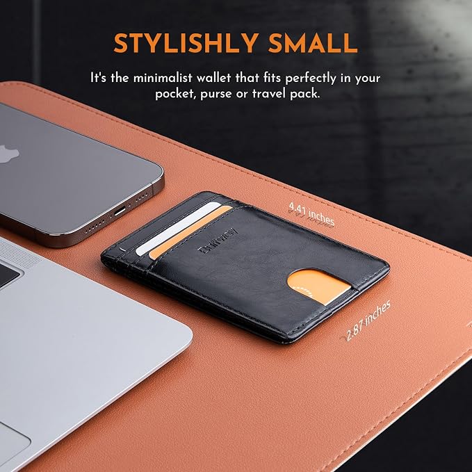 Buffway Mens Slim Wallet, Minimalist Thin Front Pocket Leather Credit Card - Image 6