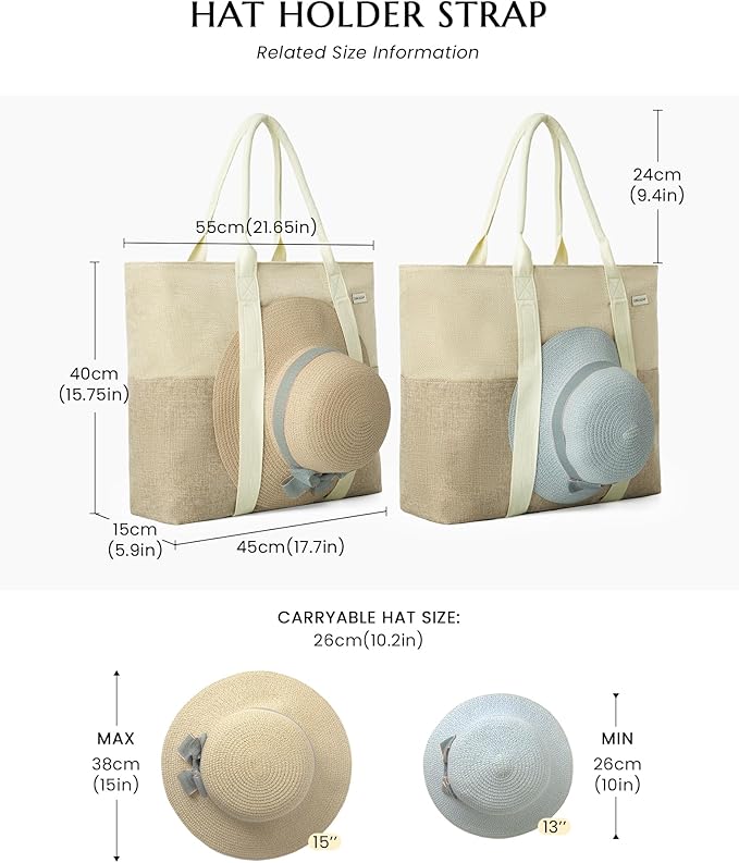 Large Beach Tote Bag with Zipper-Travel Tote Bag - Image 4