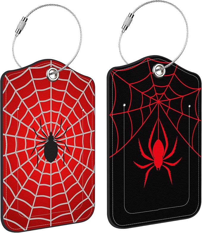 2 PCS Leather Luggage Tags for Suitcase Spider and Spider Web Travel Luggage Tag by Unknown