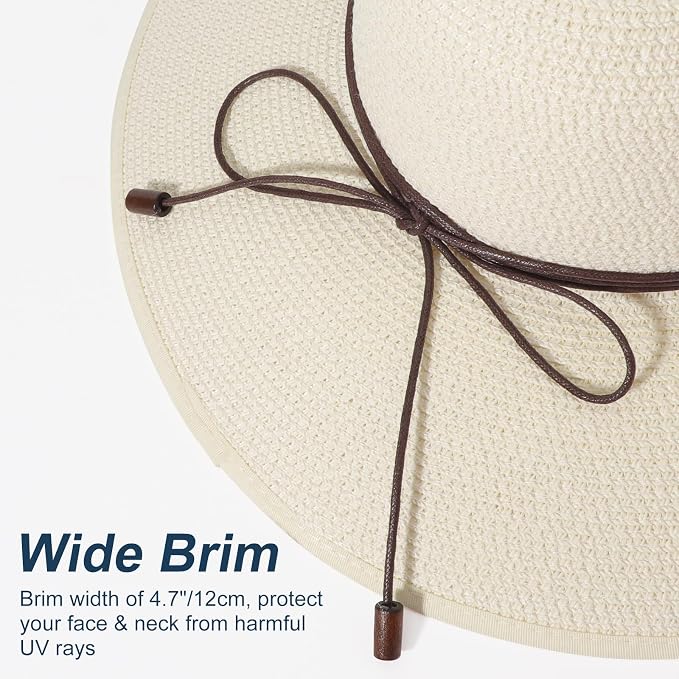 DRESHOW Beach Hats for Women Big Straw Wide Brim Summer Hat Floppy Foldable - Image 4