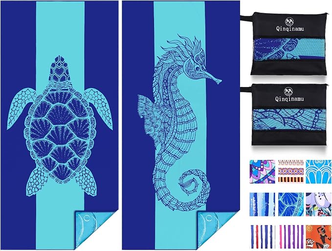 2 Pack Microfiber Lightweight Beach Towel 71"x32" Oversized Extra Large Thin by Qinqinamu