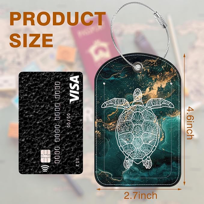 2 Pack Luggage Tag for Suitcase Liquid Marble and Turtle Leather Suitcase Tags - Image 2