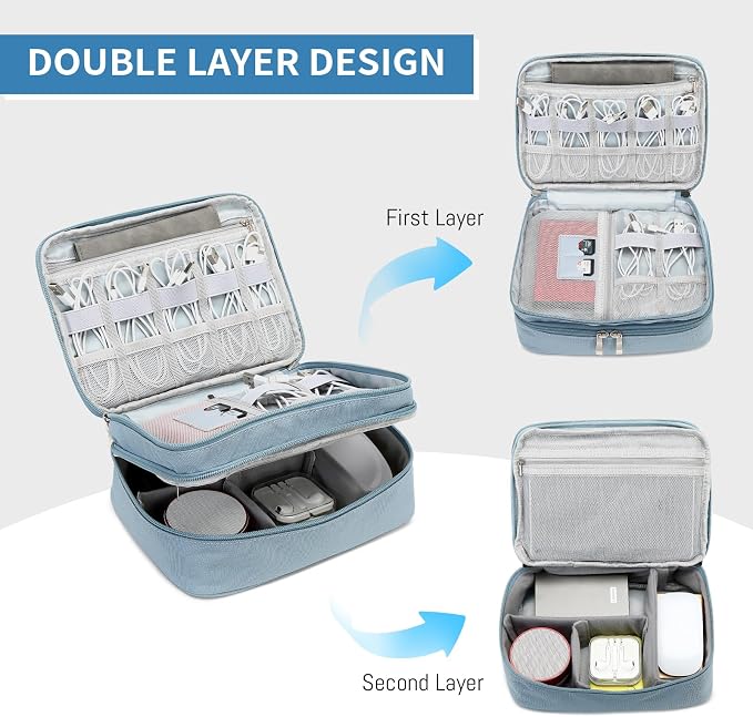 Lanola Travel Cable Organizer Bag, Electronic Accessories Case Portable Double - Image 3