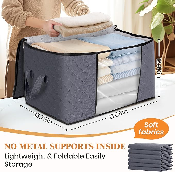 Fab totes 8 Pack Clothes Storage, Foldable Thick Fabric Blanket Storage Bags - Image 2