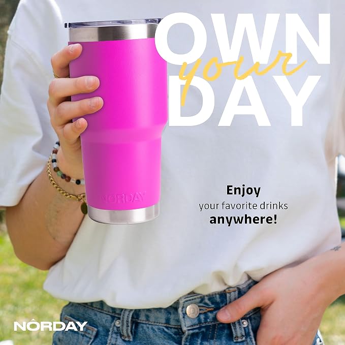 NORDAY | Tumbler with Lid - 30oz - Pink Insulated Tumbler - Stainless Steel - Image 5