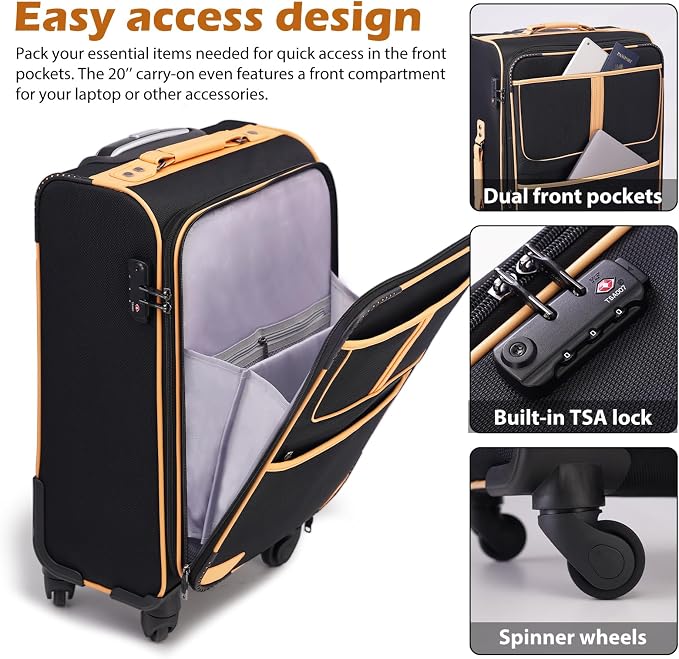 Coolife Luggage 5 Piece Set Suitcase Expandable TSA lock spinner softshell - Image 2