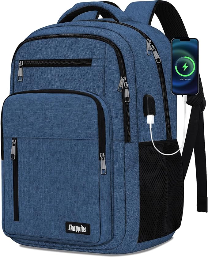 Black Backpack for Men Women, School Backpack for Boys Girls Teens, 15.6 Inch by Skaypibs