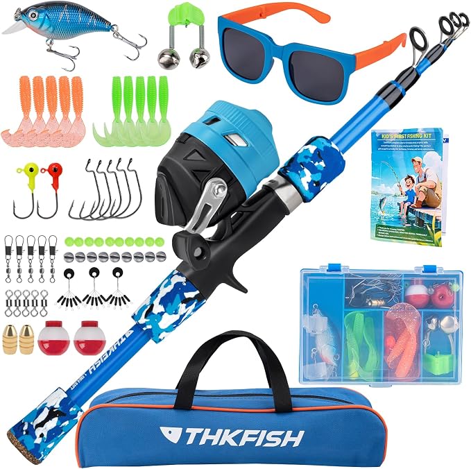 Kids Fishing Pole Set, Telescopic Fishing Rod Reel Combo Kids Starter Kit by THKFISH