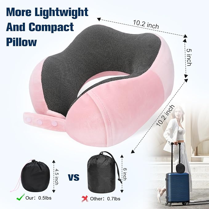Neck Pillow for Traveling, Travel Pillows for Airplanes, 100% Pure Memory Foam - Image 3