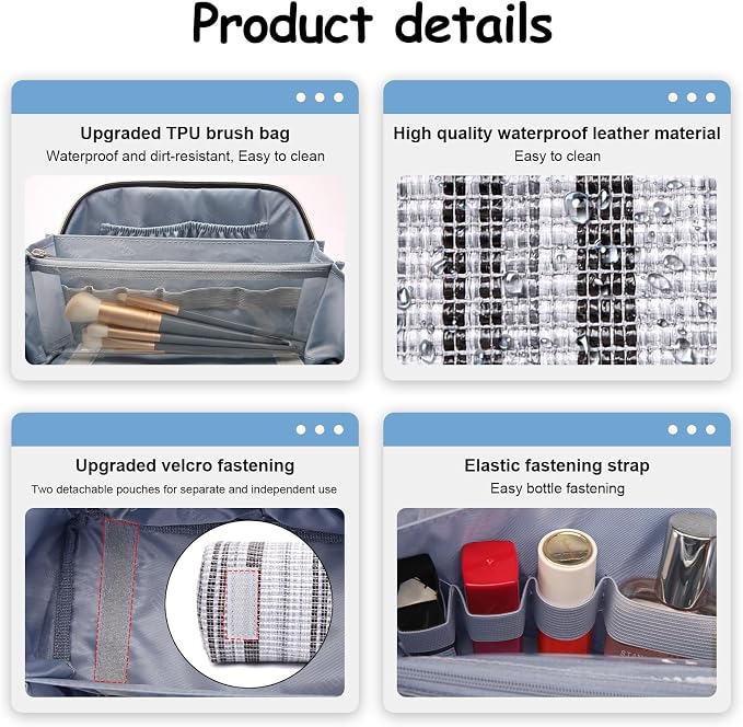 Travel Makeup Bag for Women: Large Capacity Open Flat Make up Bag Set of 3 - Image 4