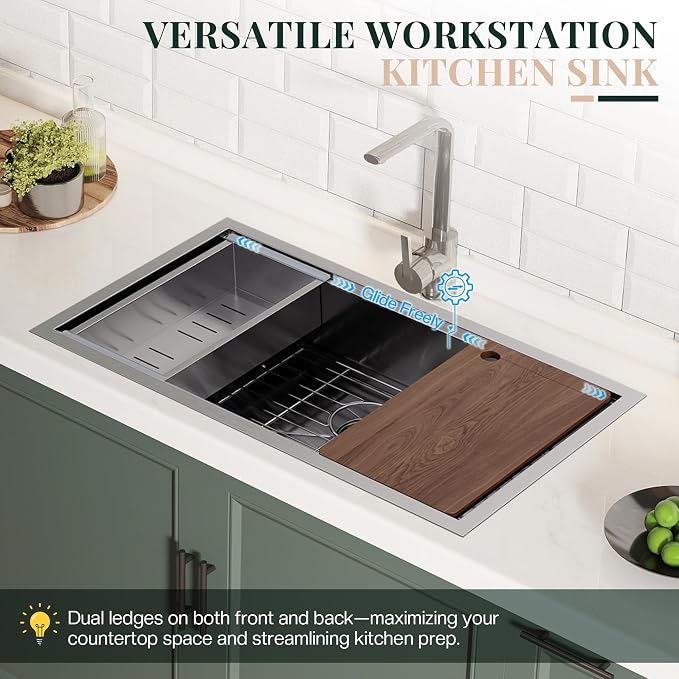 44.3-Inch Undermount Kitchen Sink Workstation, 16 Gauge 304 Stainless Steel - Image 4
