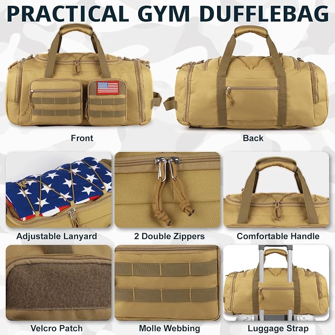 Tactical Gym Bag for Men，50L Large 3 in 1 Sports Duffle Bag - Image 6