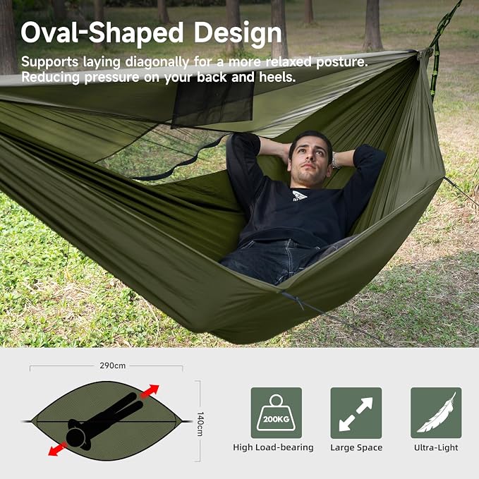 Camping Hammock with Mosquito Net and Sunshade, Backpacking Hammock with Ridge - Image 3