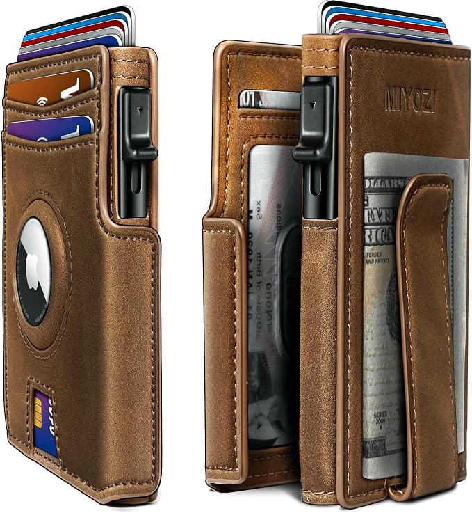 Airtag Wallet for Men, with Money Clip 10 Cards Metal Case Smart Slim Pop Up by Miyozi