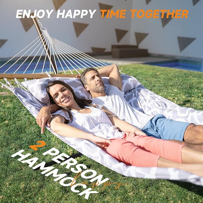 2 Person Outdoor Hammock with Stand, Cotton Rope Hammock with Polyester Pad - Image 3