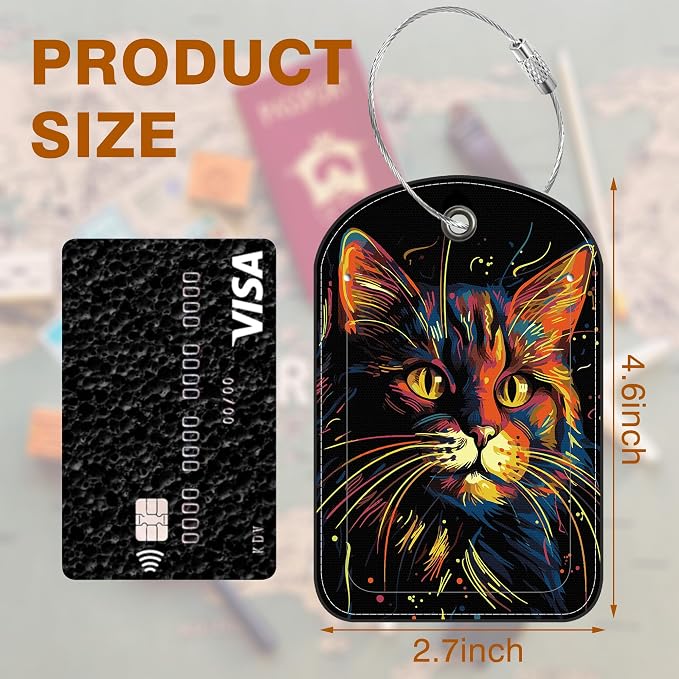 2 Pack Luggage Tag for Suitcase Colorful Cat Leather Suitcase Tags - Image 2
