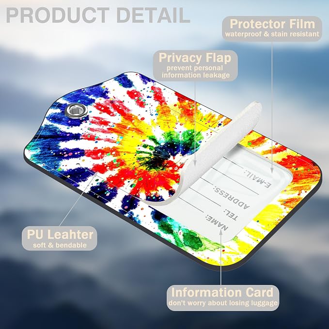 2 Pack Luggage Tags for Suitcases Colorful Rainbow Tie Dye Leather Luggage Tags - Image 3