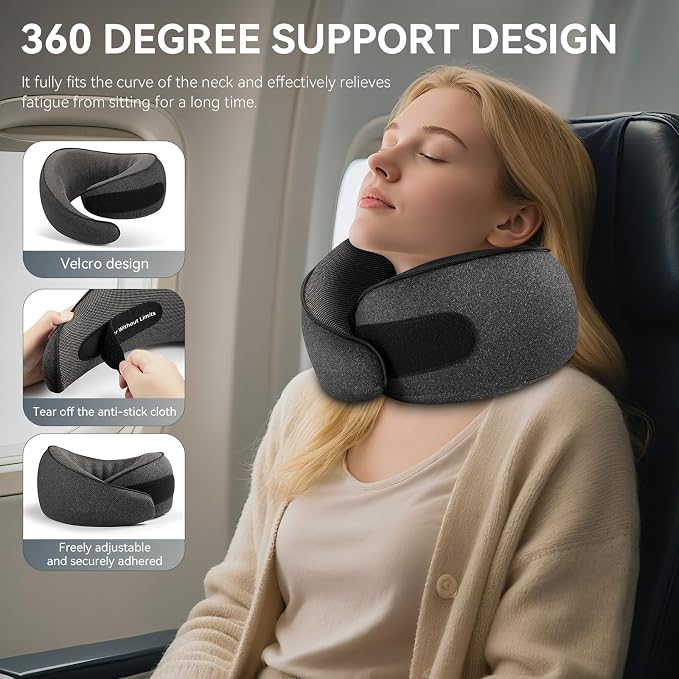SZXYX Travel Pillows for Airplanes, 100% Pure Memory Foam Neck Pillow for - Image 2