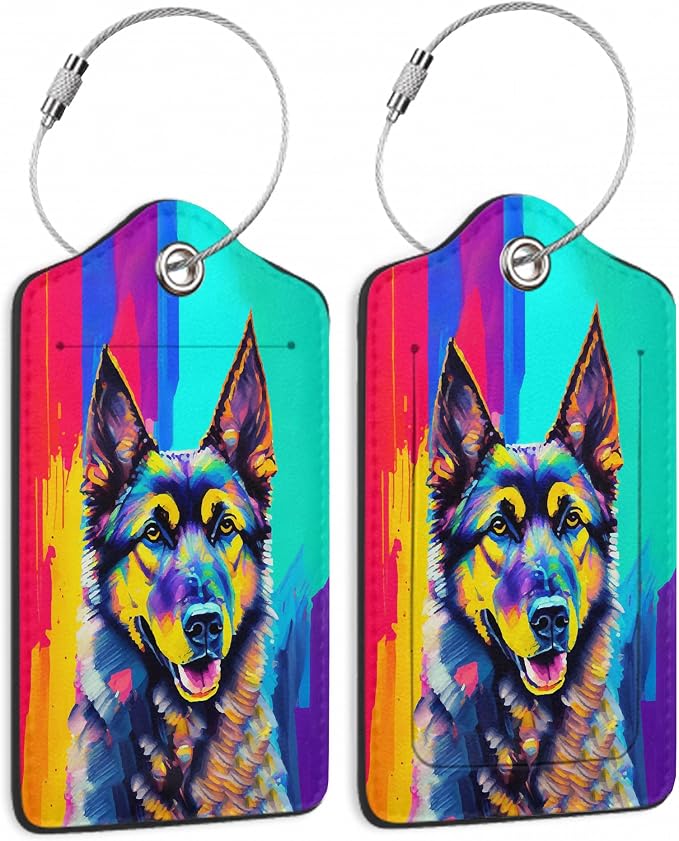 2 Pack Luggage Tag for Suitcase, Art German Shepherd Dog Leather Bag Tags by TXIANT