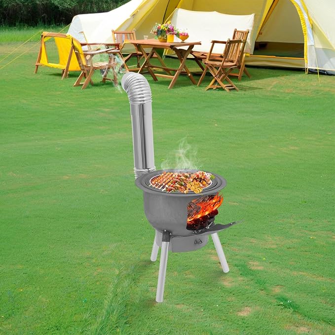 Camping Stove, Wood Burning Stove, Portable Grill Barbecue Cooking Grate and - Image 2
