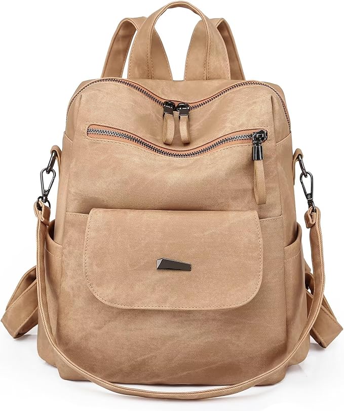PU Leather Backpack Purse for Women Fashion Multipurpose Design Handbag Ladies by WYFJNX