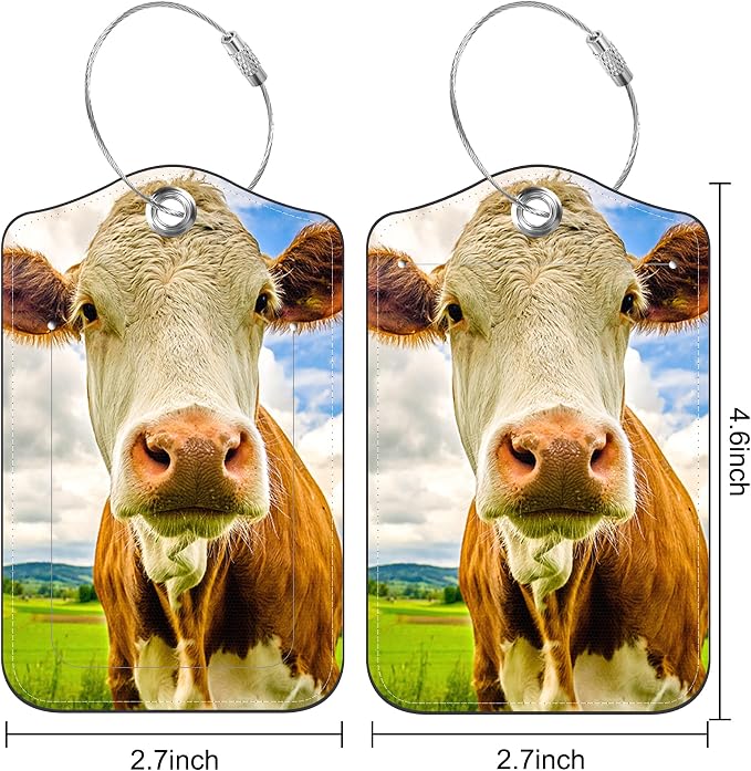 2 Pack Luggage Tag for Suitcase Funny Cow Leather Suitcase Tags - Image 2