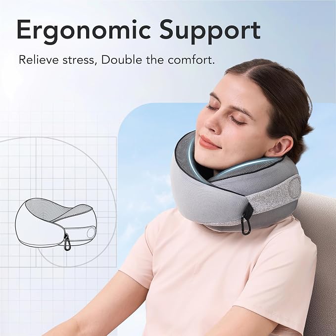 Travel Pillow, 100% Pure Memory Foam Travel Neck Pillow Airplane Neck Support - Image 3