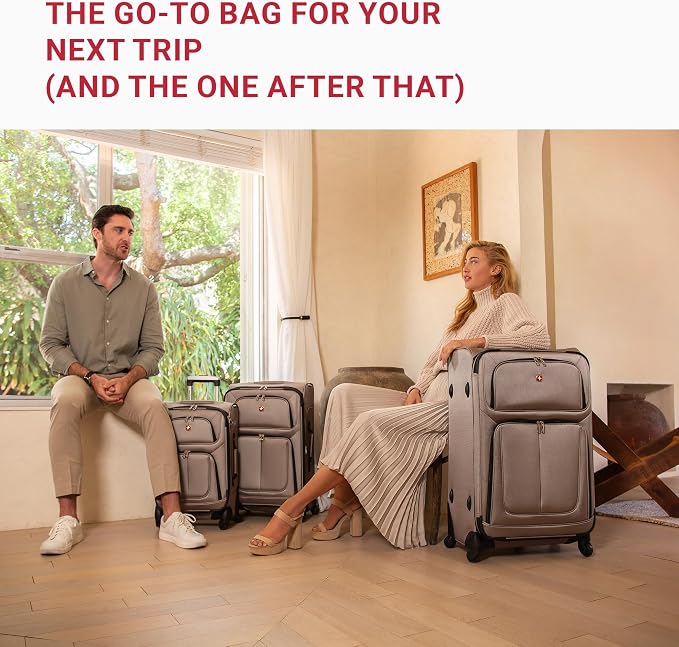SwissGear Sion Softside Expandable Luggage, Dark Grey, Checked-Medium 25-Inch - Image 3