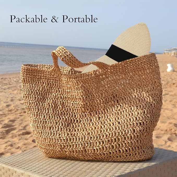 Surblue Straw Summer Hat Women's Floppy Sun Hat Wide Brim Beach Bow Hat - Image 4