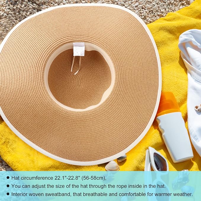 DRESHOW Beach Hats for Women Big Straw Wide Brim Summer Hat Floppy Foldable - Image 5