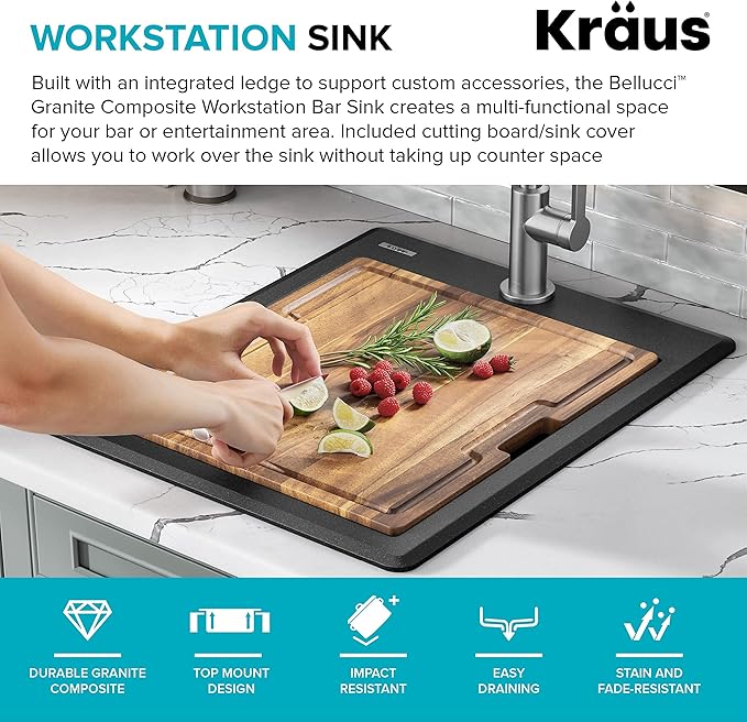 KRAUS Bellucci 18-inch Granite Workstation Drop In Top Mount Single Bowl - Image 4