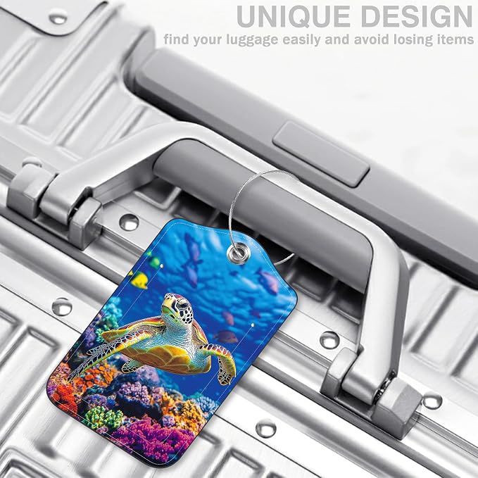 2 Pcs Sea Turtle Luggage Tags for Suitcases PU Leather Baggage Tags Name ID - Image 5