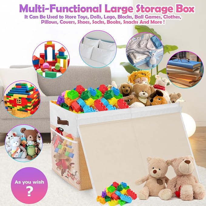 Large Toy Storage Box with Lid, Collapsible Sturdy Toys Storage Organizer Chest - Image 3