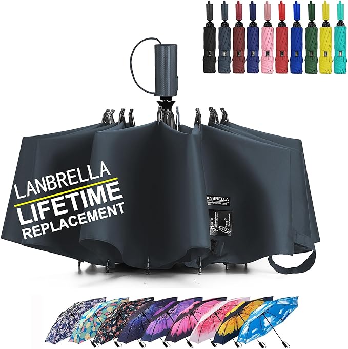 LANBRELLA Compact Reverse Folding Umbrella Auto Windproof Travel Umbrella by LANBRELLA