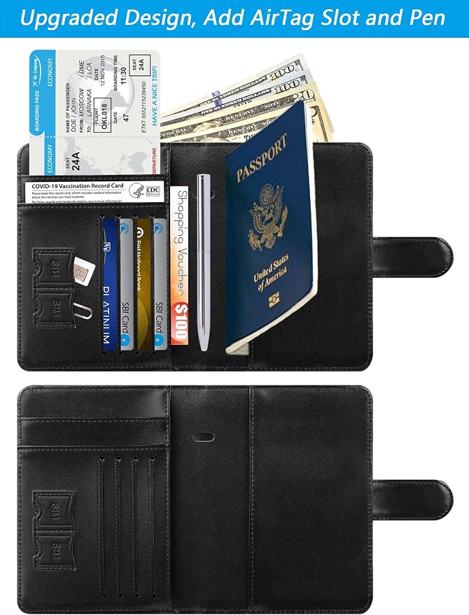 Airtag Passport Holder Cover Wallet RFID Blocking Leather Case Travel - Image 3