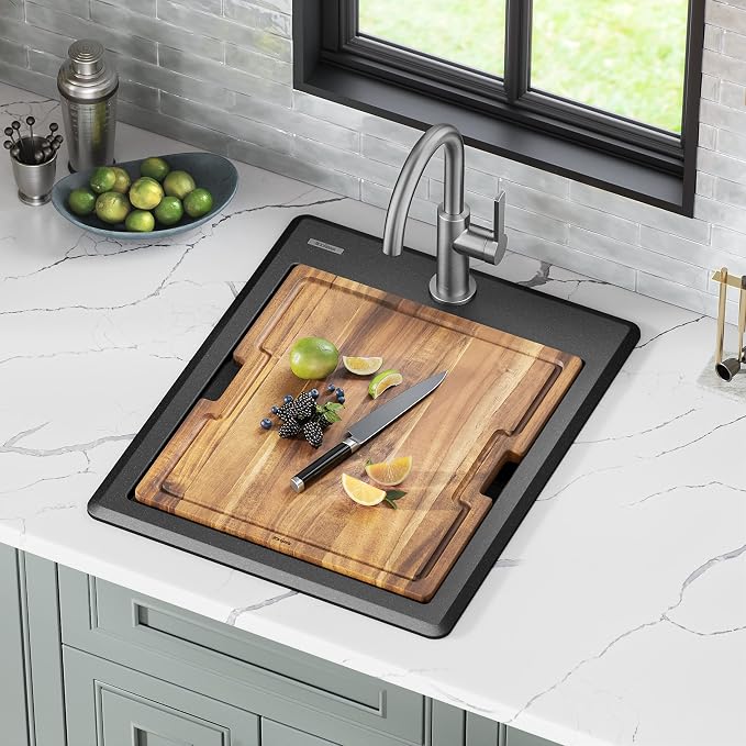 KRAUS Bellucci 18-inch Granite Workstation Drop In Top Mount Single Bowl - Image 2