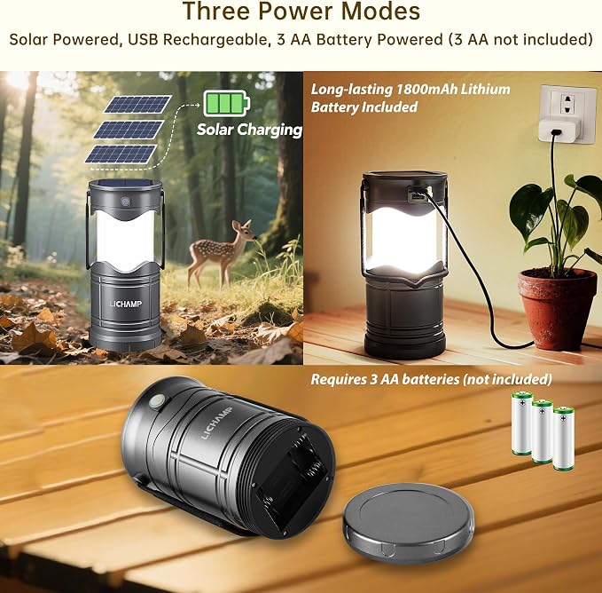 Lichamp 4-Pack Solar Camping Lantern, USB Rechargeable LED Lanterns Battery - Image 2