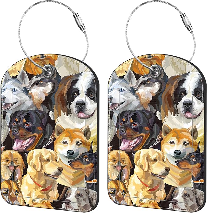 2 Pack Cute Luggage Tag for Suitcases Dogs Breeds Portraits Leather Luggage Tags by iapodiad