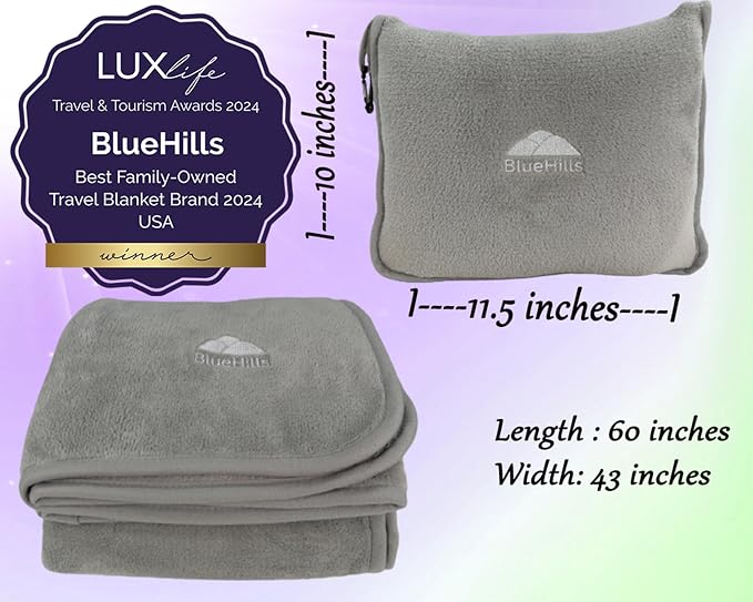 BlueHills Premium Soft Travel Blanket Pillow Airplane Flight Blanket Throw in - Image 3