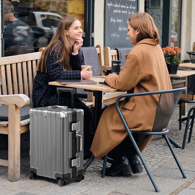 Krute Checked Aluminum Frame Suitcase 24 Inch Zipperless Luggages Hardside PC - Image 8