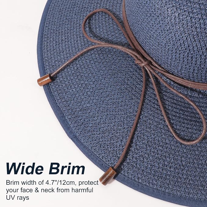 DRESHOW Beach Hats for Women Big Straw Wide Brim Summer Hat Floppy Foldable - Image 4