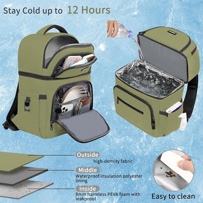 Cooler Backpack, Insulated Backpack Cooler Leakproof Double Deck Cooler Bag - Image 2