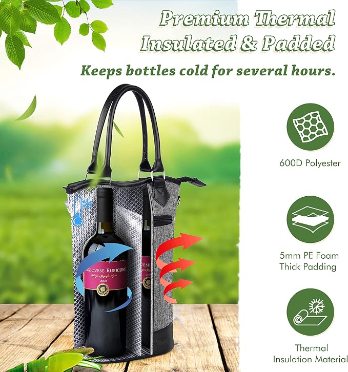 Tirrinia Insulated Wine Gift Carrier Tote - Image 6